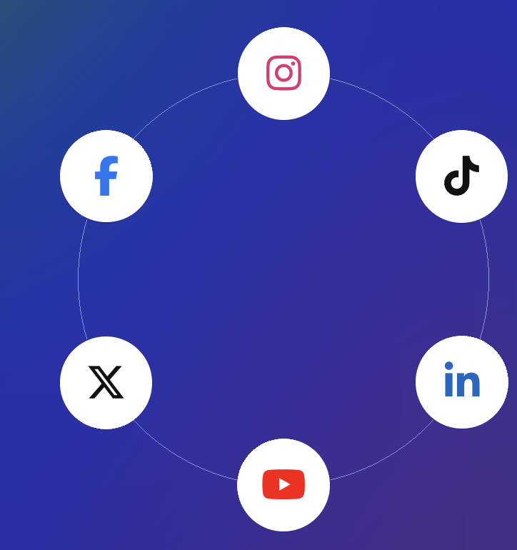 Instagram, TikTok, LinkedIn, YouTube, X, and Facebook
